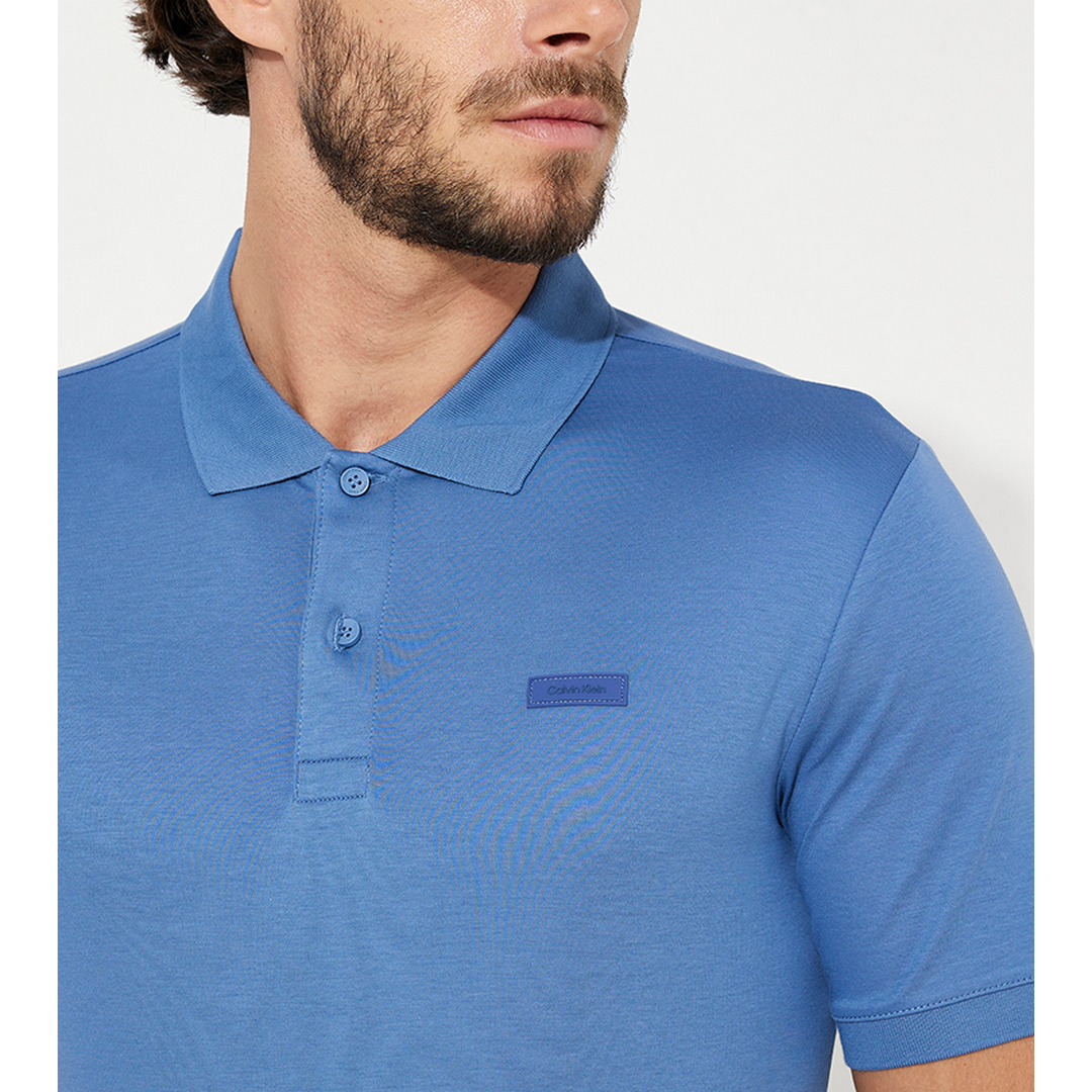 Smooth Cotton  Slim Polo Iron Blue / L