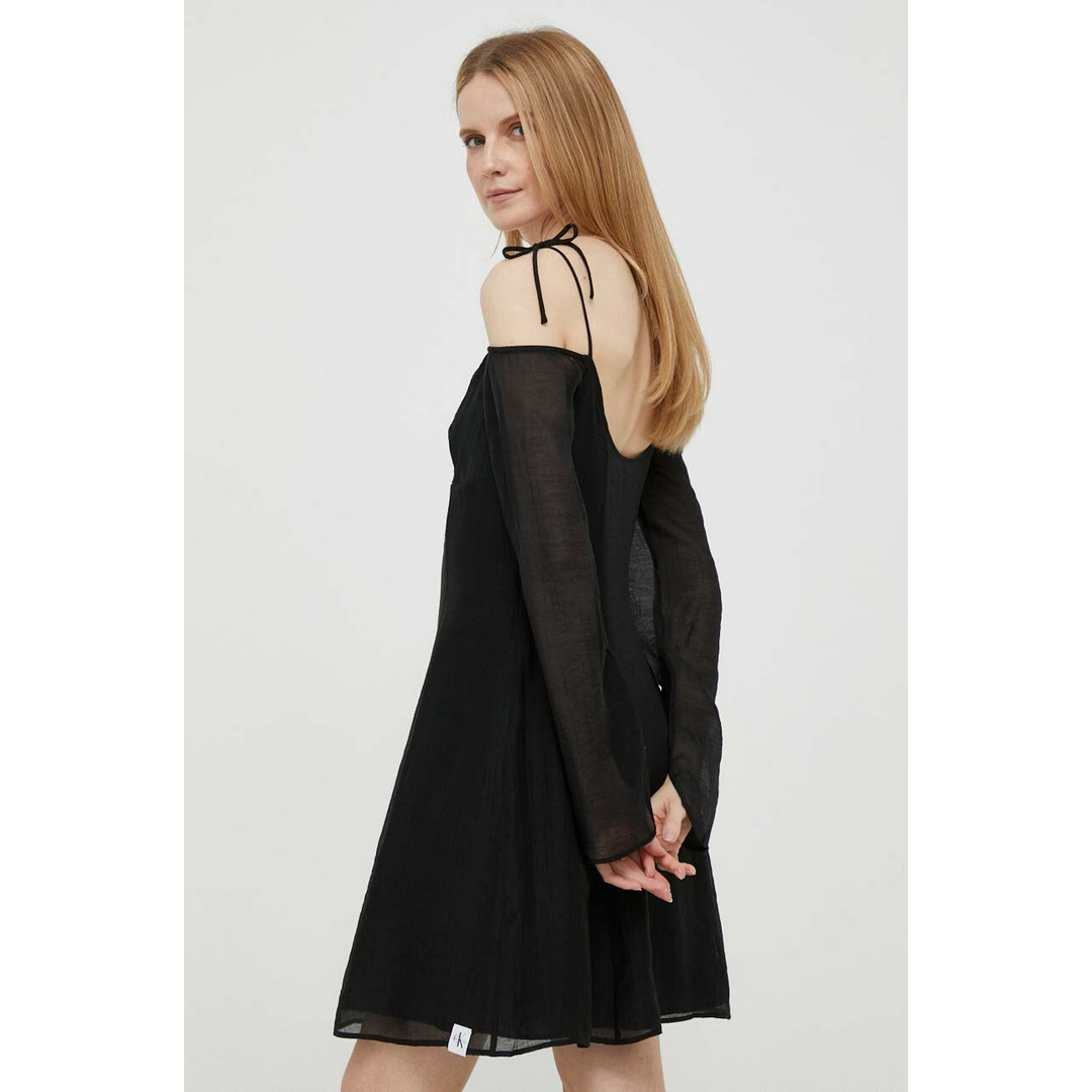 Rinkle Off Shoulder Mini Dress CK BLACK / L