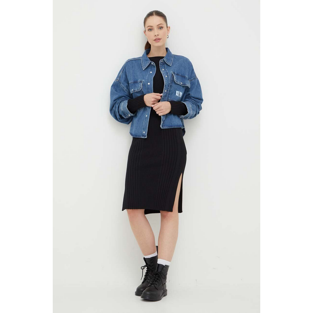 Versized Crop Rounded Hem Shirt Denim Medium / L