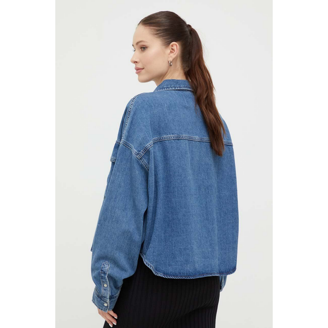 Versized Crop Rounded Hem Shirt Denim Medium / L