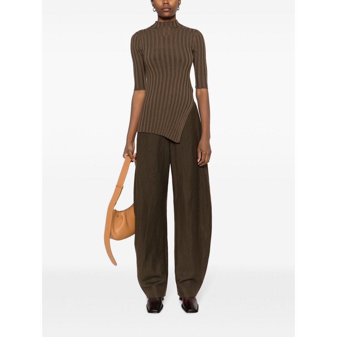 Asymmetric Knit Swea Brown Kelp / L