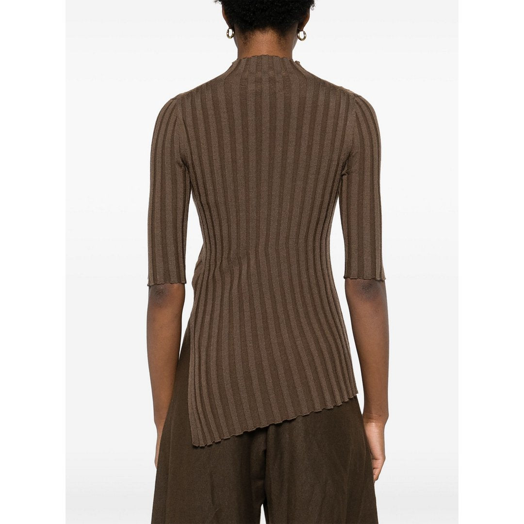 Asymmetric Knit Swea Brown Kelp / L