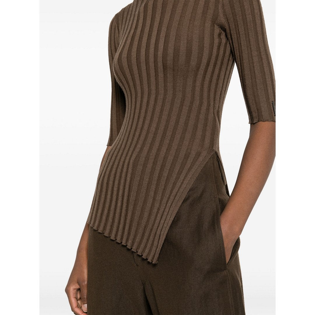 Asymmetric Knit Swea Brown Kelp / L