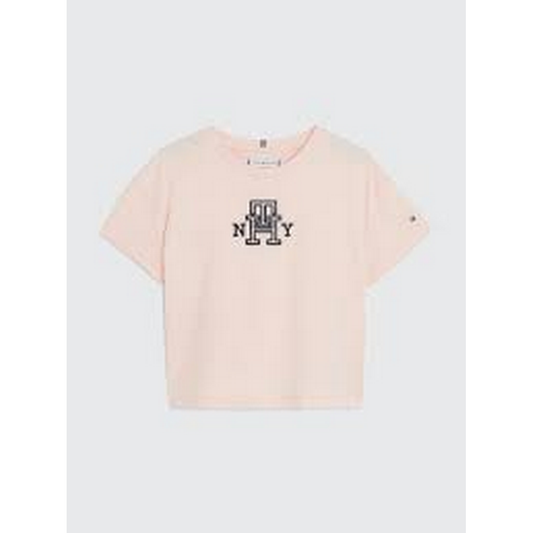 Monogram Satin Applique Tee S/S Pink Crystal / 12