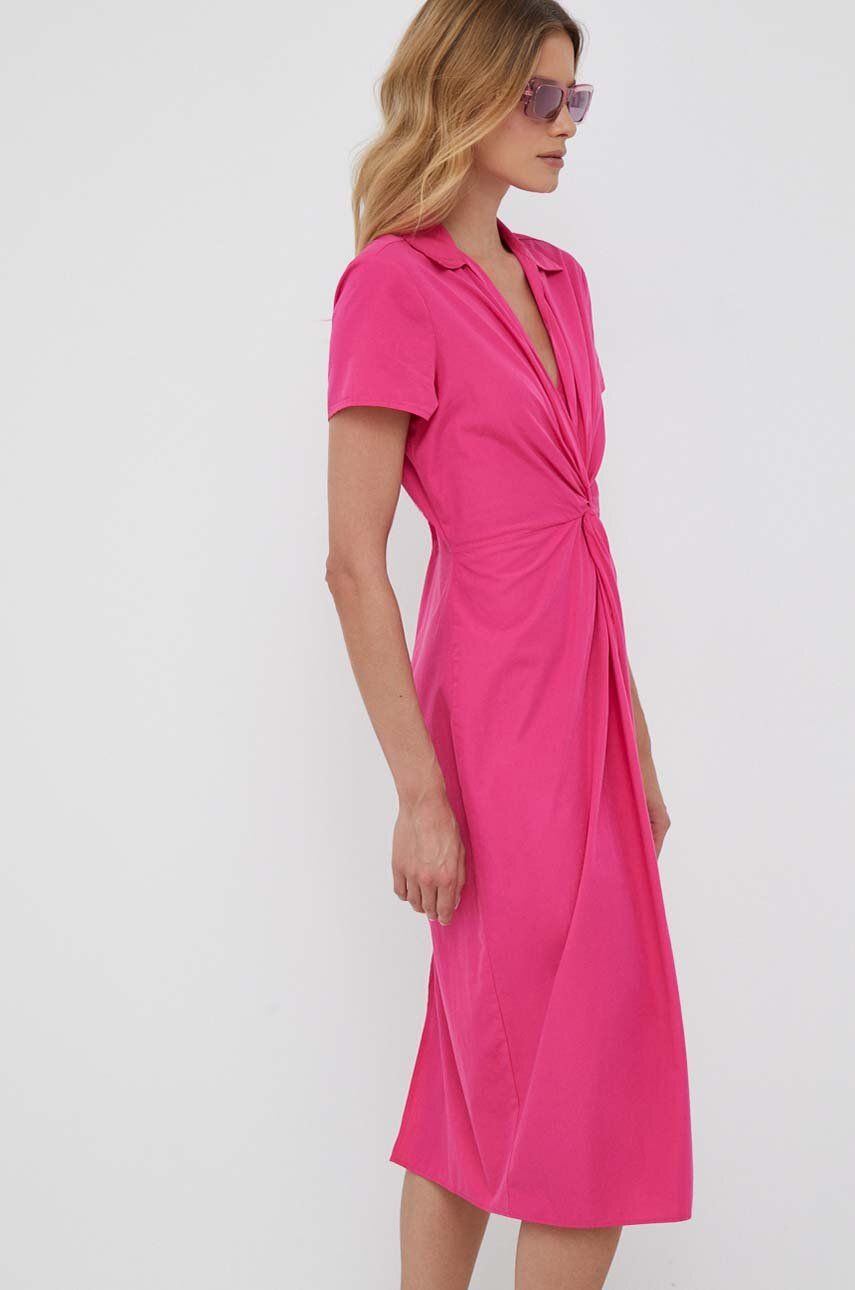 Solid Poplin Midi Dress Ss Bright Cerise Pink / R40