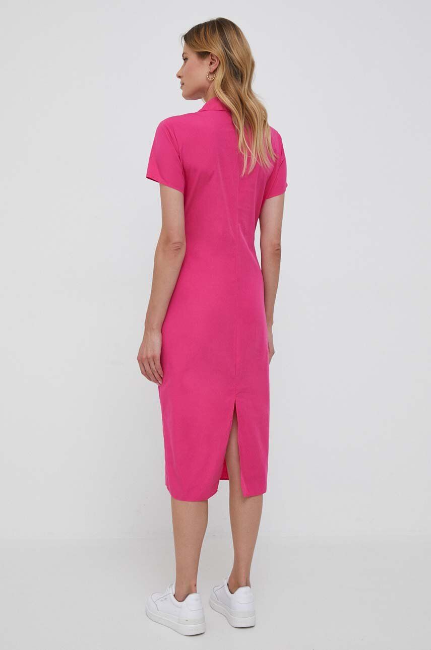 Solid Poplin Midi Dress Ss Bright Cerise Pink / R40