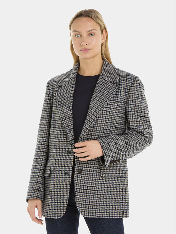 Oversized Wool Check Sb Blazer Houndstooth Blue Grey / S-M