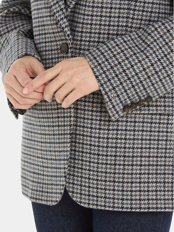 Oversized Wool Check Sb Blazer Houndstooth Blue Grey / S-M