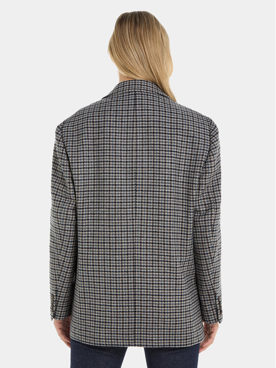 Oversized Wool Check Sb Blazer Houndstooth Blue Grey / S-M