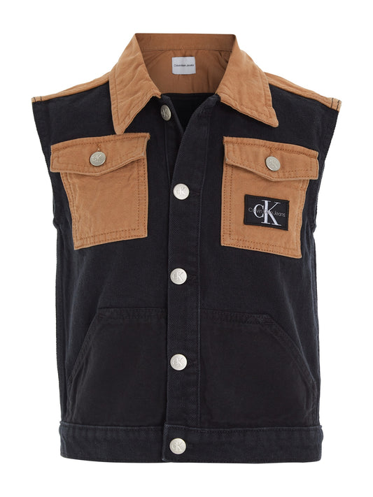 Deep Black Colorblock Denim Vest Black Wash / 10