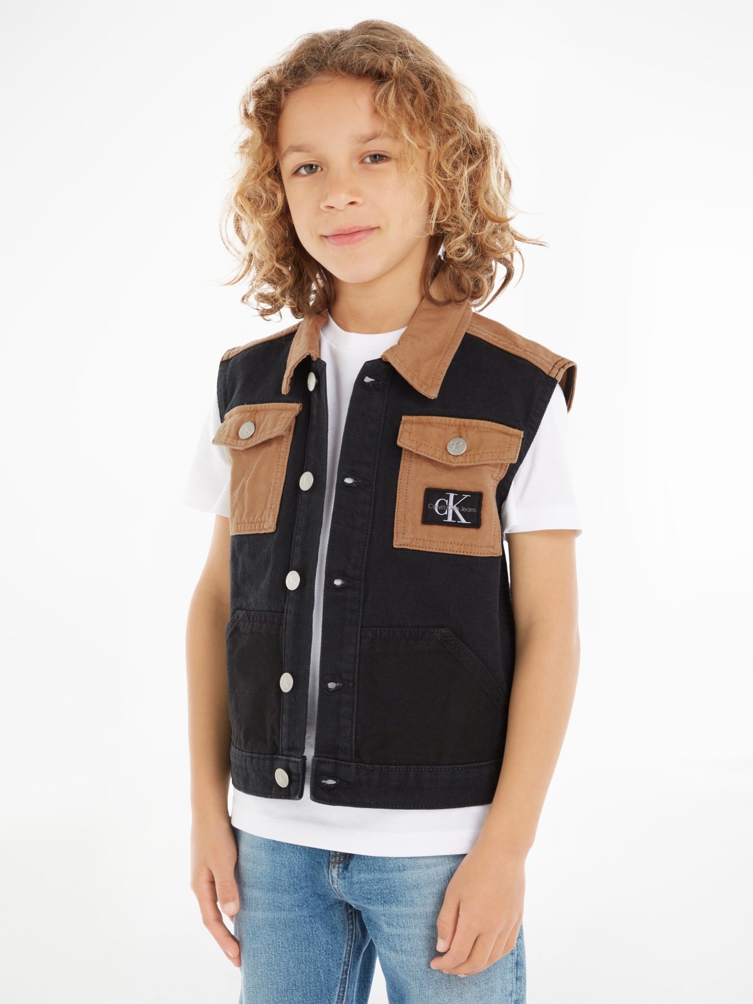 Deep Black Colorblock Denim Vest Black Wash / 10