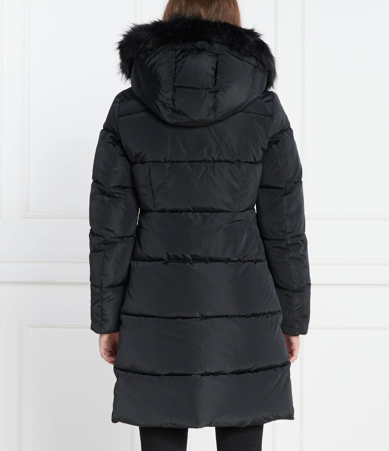 Faux Fur Hooded Fitted Long Jkt Ck Black / L