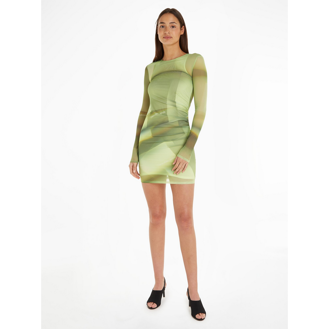 ILLUMINATED AOP MESH DRESS Green Illuminated Aop / L