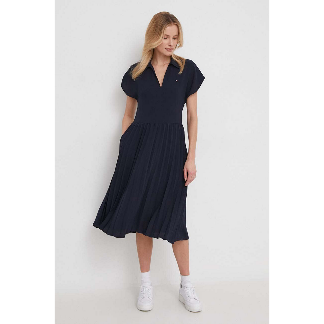 FLUID PLEATED SS MIDI POLO DRESS Desert Sky / 42