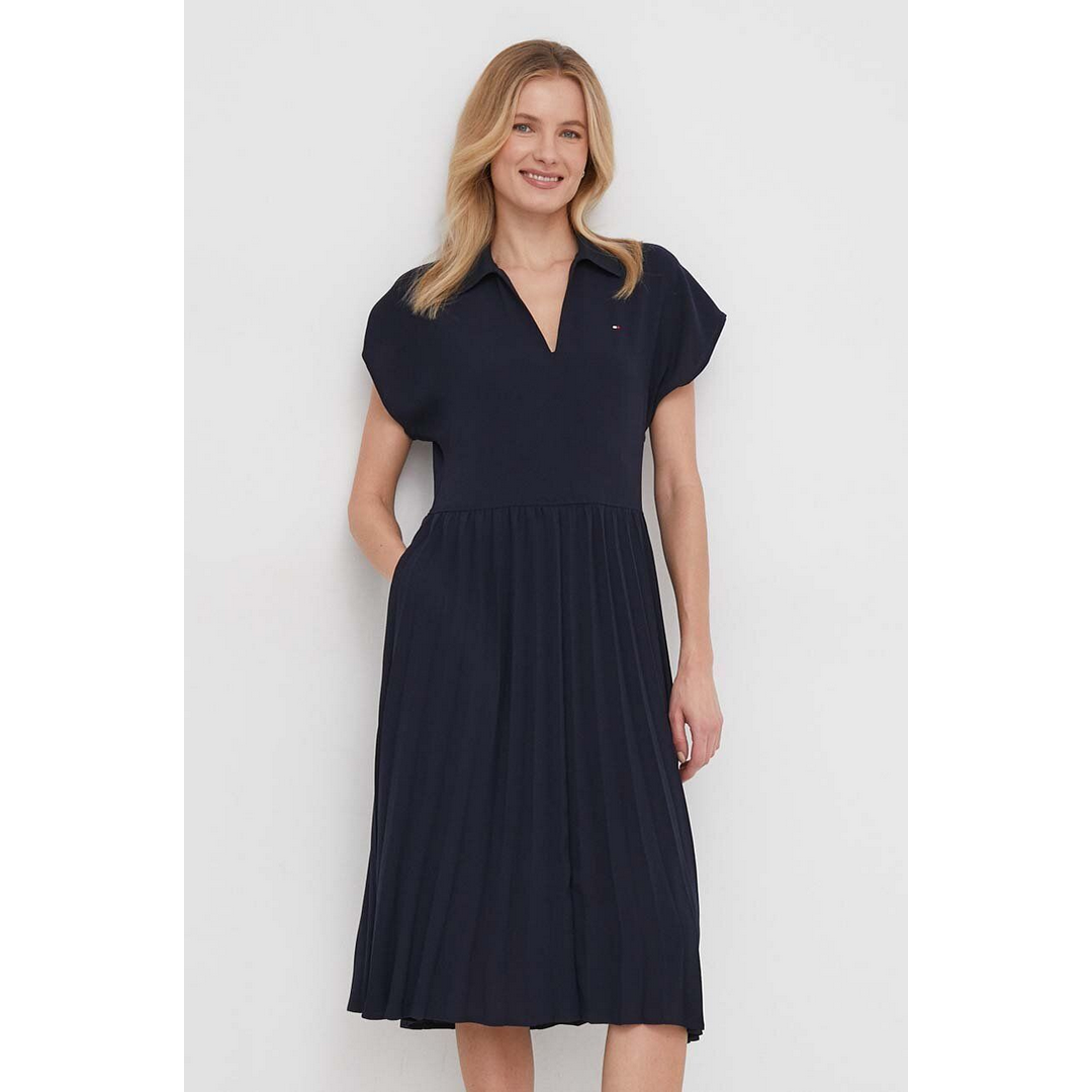 FLUID PLEATED SS MIDI POLO DRESS Desert Sky / 42