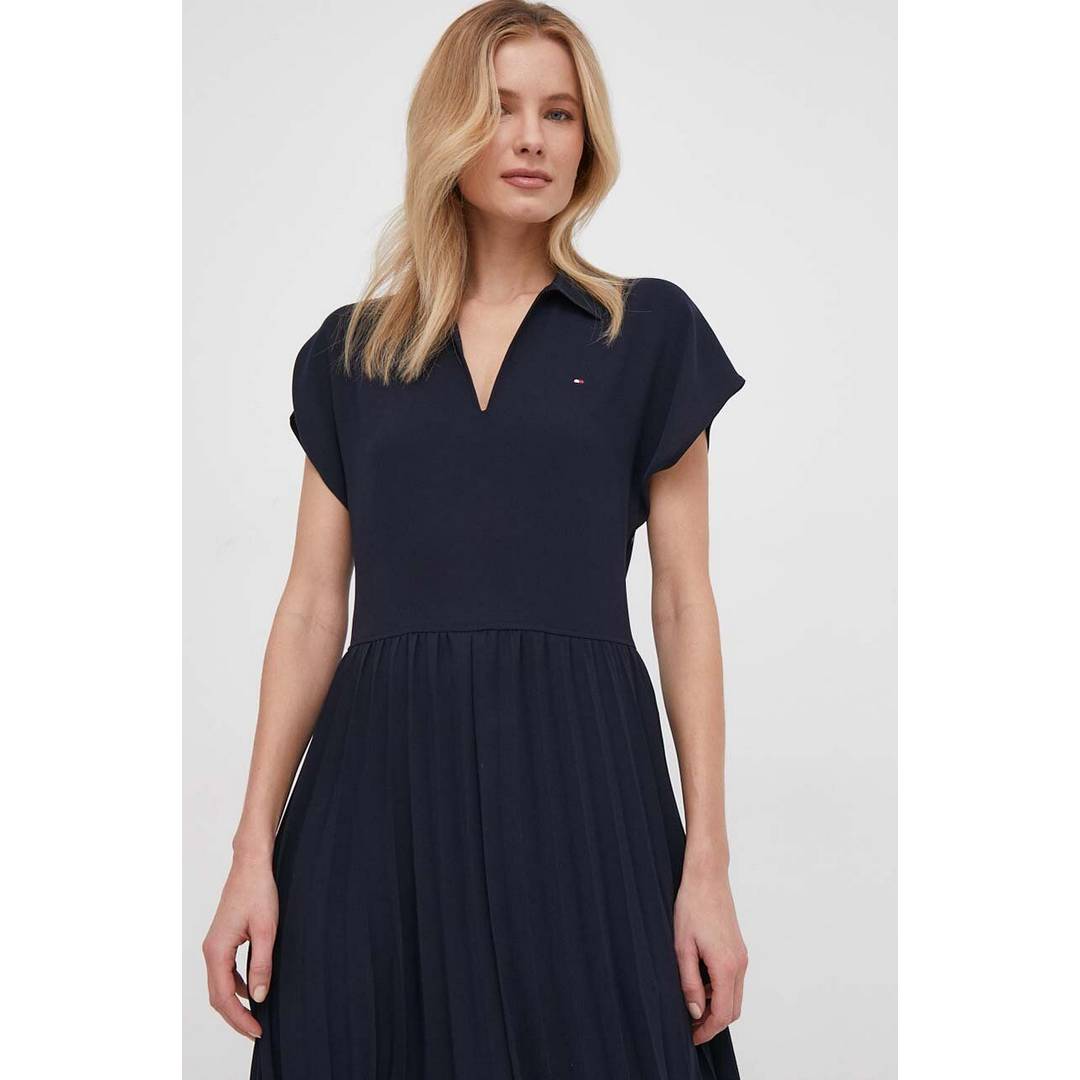 FLUID PLEATED SS MIDI POLO DRESS Desert Sky / 42