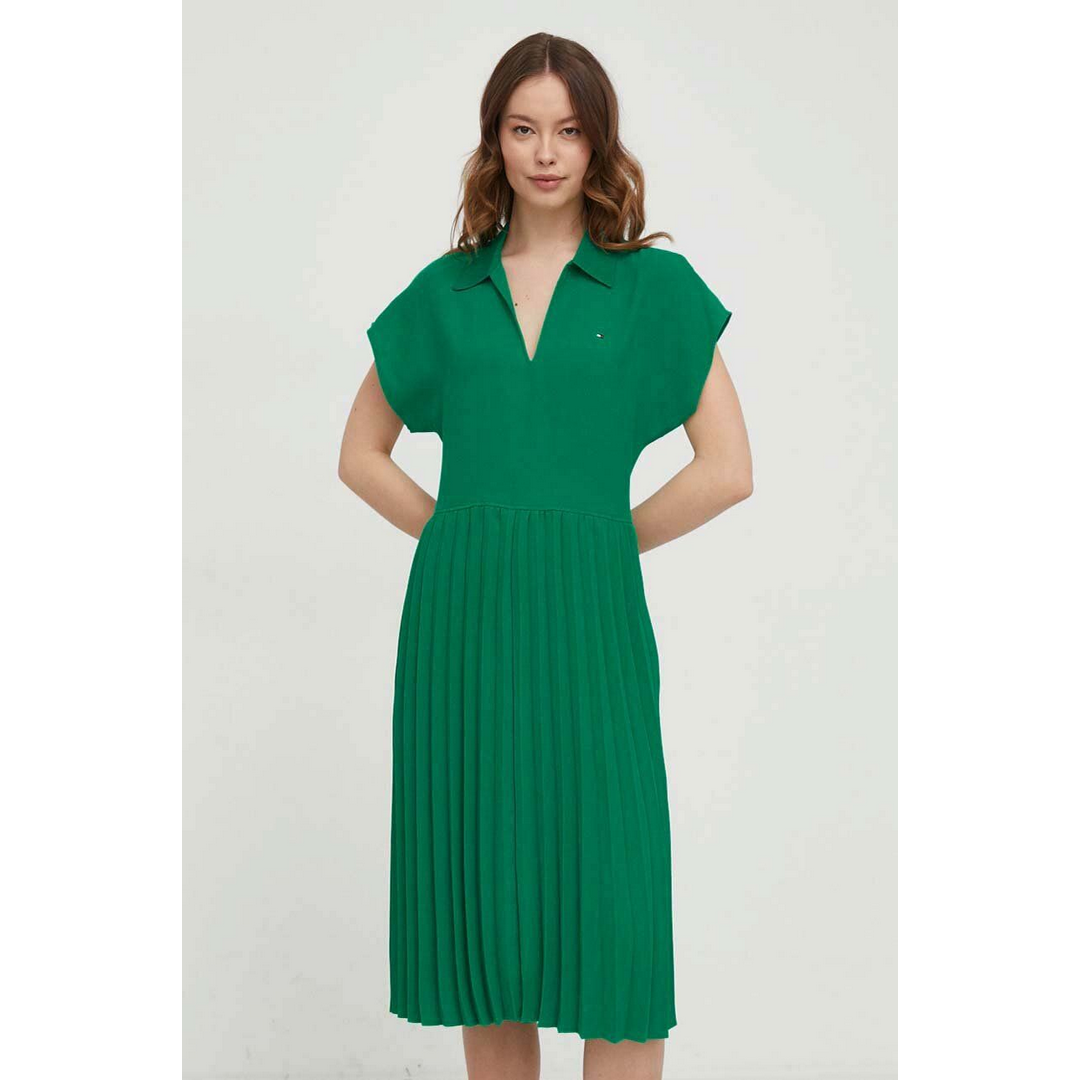 FLUID PLEATED SS MIDI POLO DRESS Olympic Green / 42