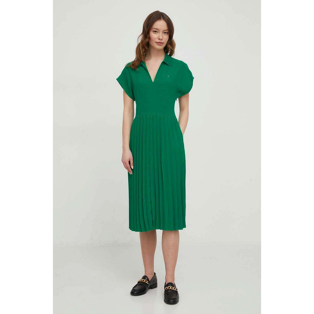 FLUID PLEATED SS MIDI POLO DRESS Olympic Green / 42