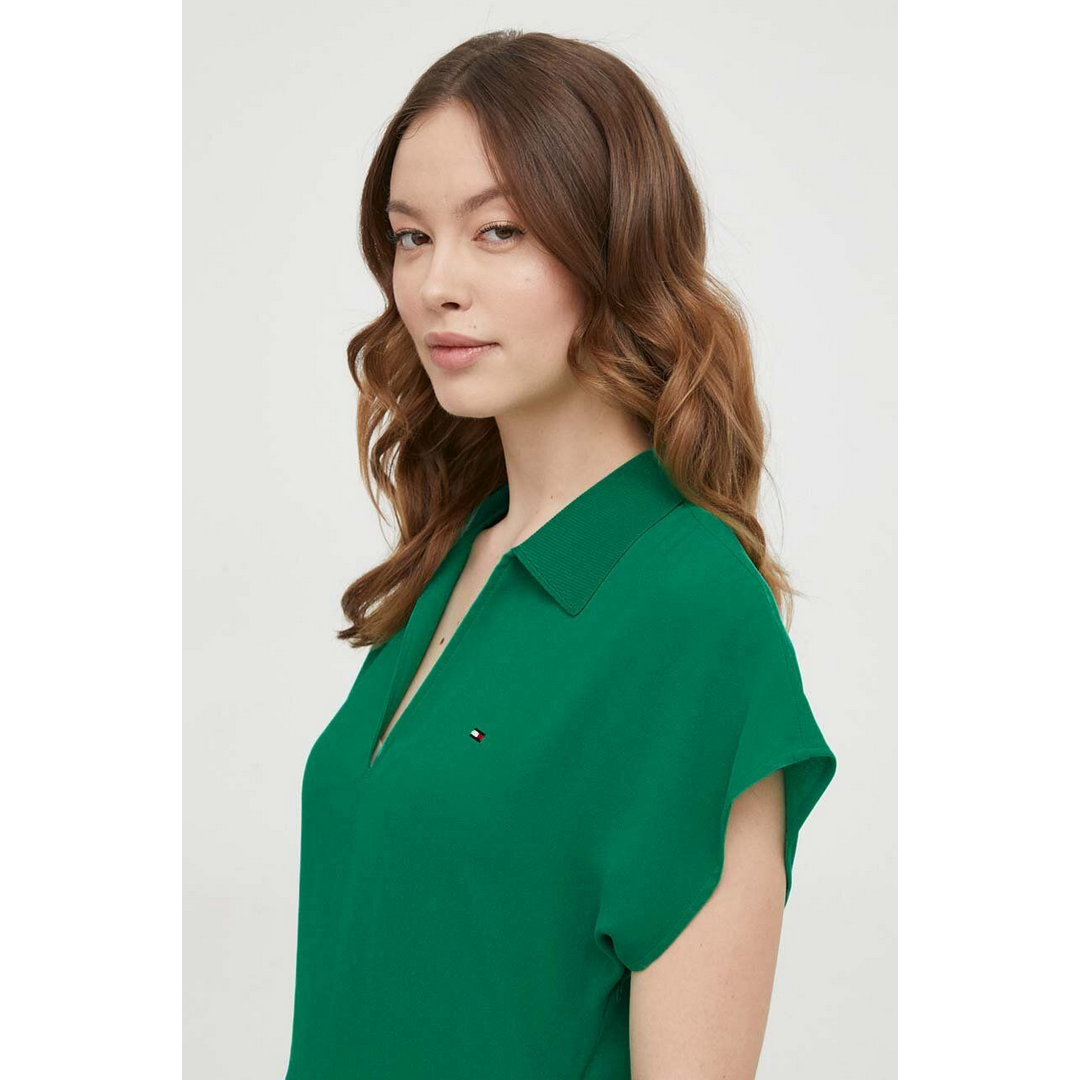 FLUID PLEATED SS MIDI POLO DRESS Olympic Green / 42