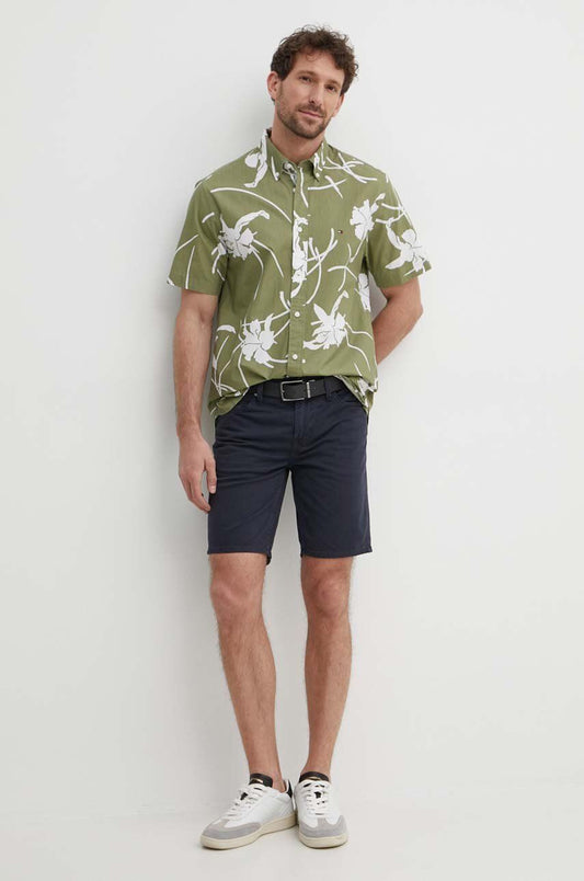 Large Tropical Prt Shirt S/S Faded Olive / Optic White / L