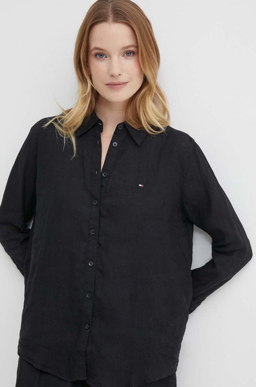 Linen Relaxed Shirt Ls Black / 42