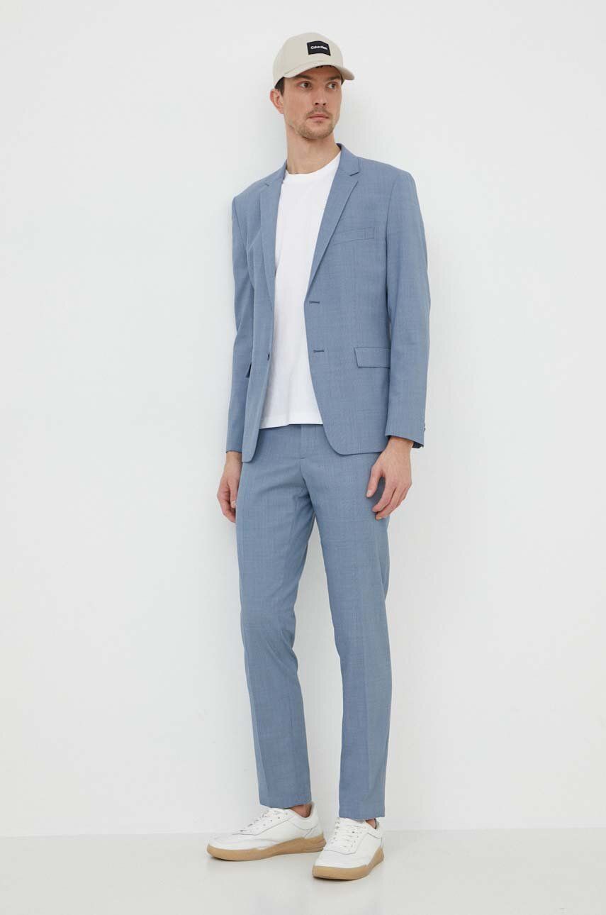 Micro Structure Slim Blazer Iron Blue / 48