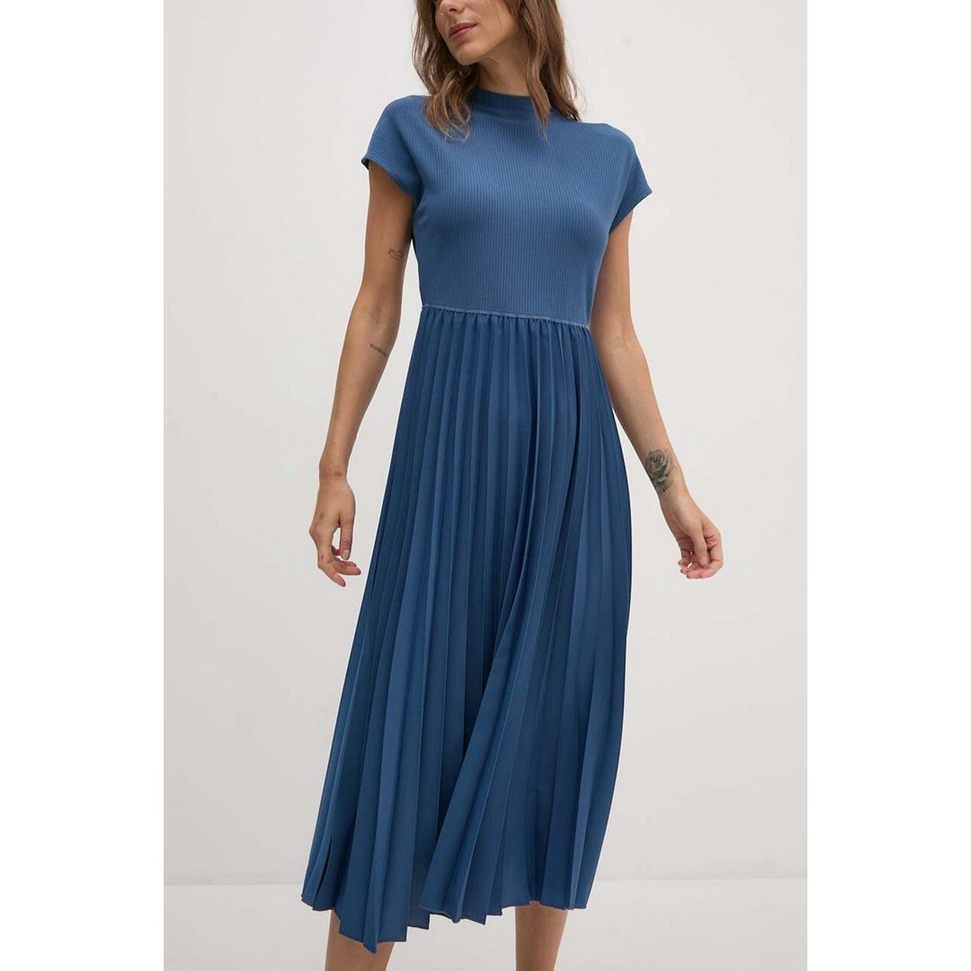 5X2 Rib Mk-Nk Pleat Midi Drs Ss Fossil Blue / SM