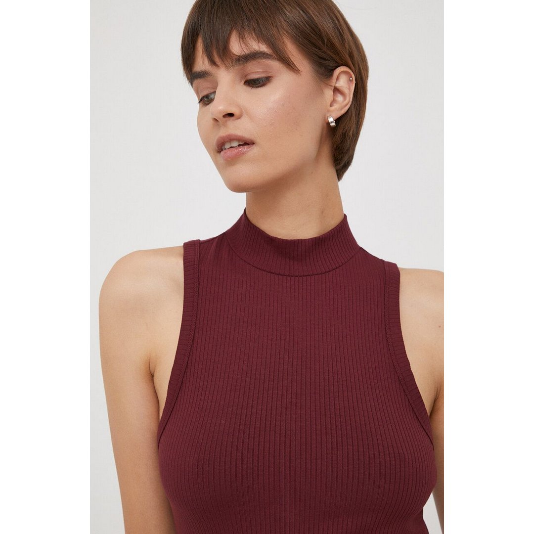 Slim 5X2 Rib Mock-Nk/ Vlp/ L Deep Rouge / L