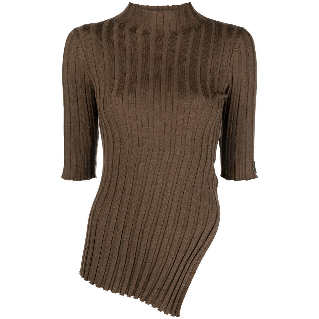 Asymmetric Knit Swea Brown Kelp / XS