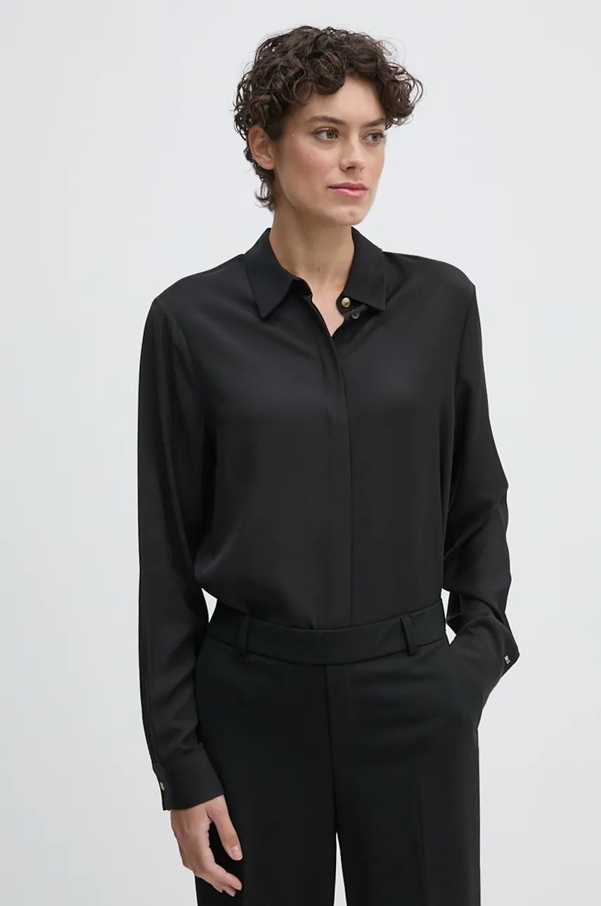 Fluid Viscose Regular Shirt Black / 42