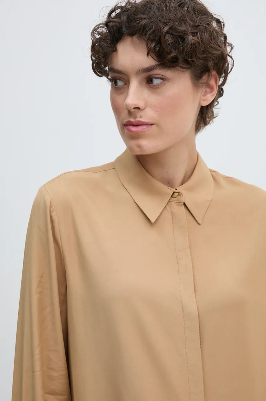 Fluid Viscose Regular Shirt Classic Khaki / 42