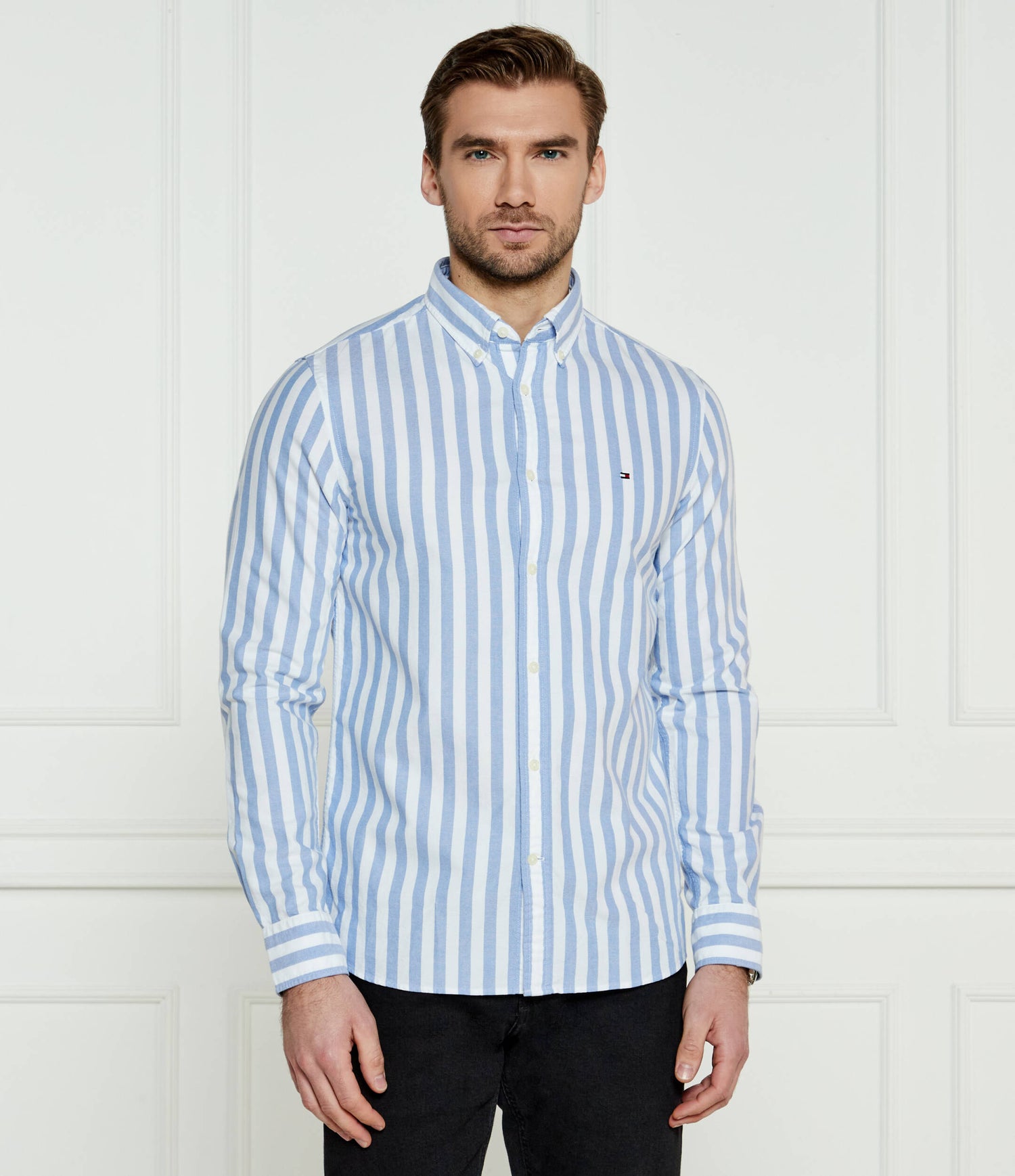 Oxford Bold Stripe Sf Shirt Light Blue / Optic White / L