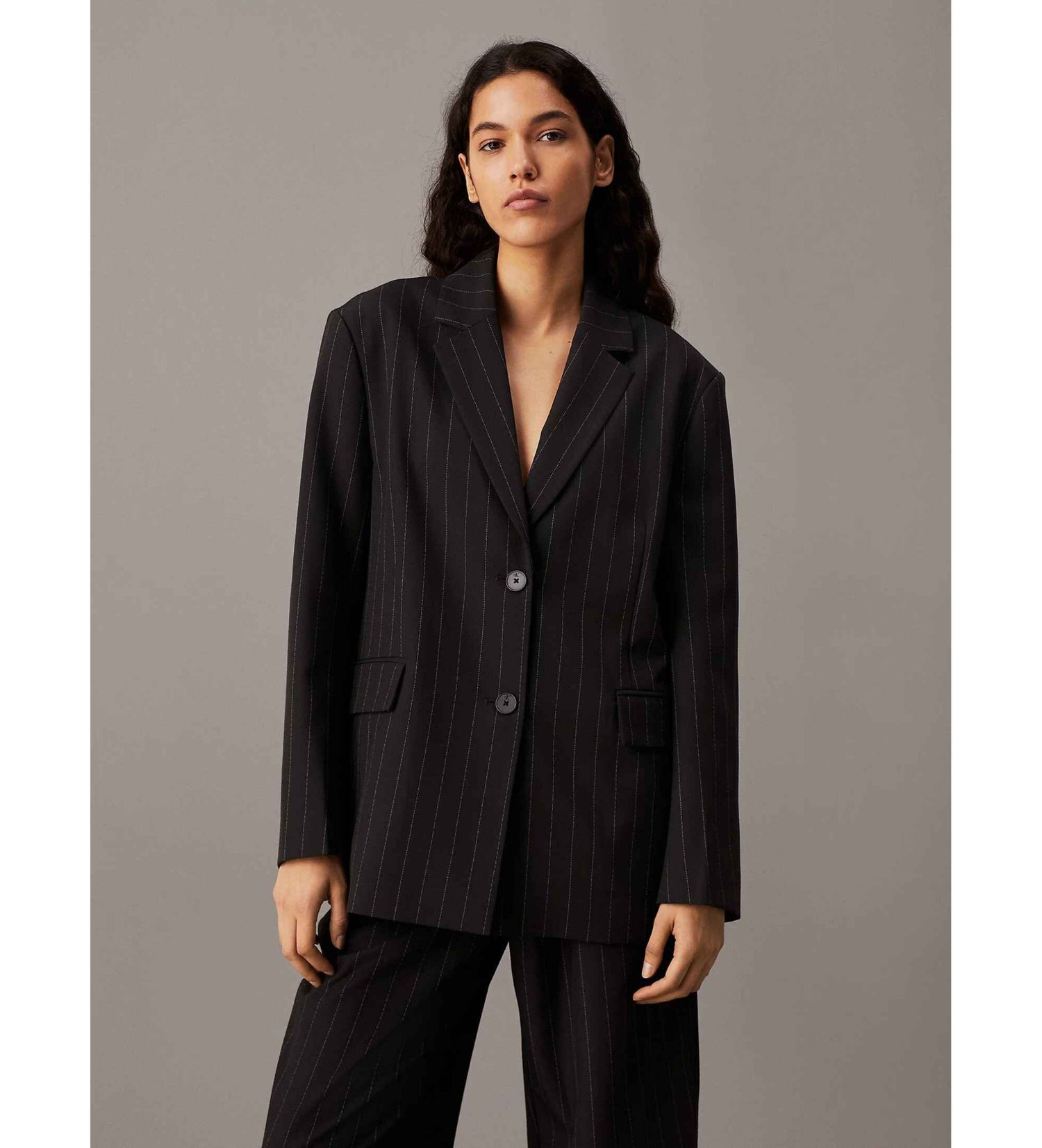 Soft Crepe Pinstripe Blazer Black Pinstripe / XL