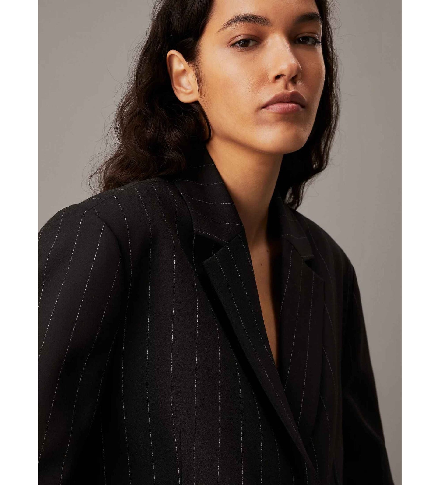 Soft Crepe Pinstripe Blazer Black Pinstripe / XL