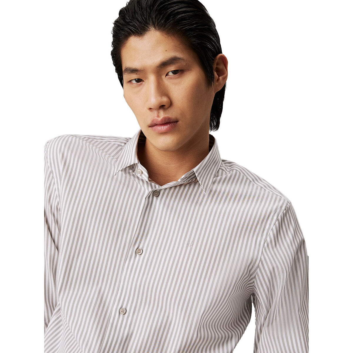 Poplin Stretch Stripe Shirt Moon Mist / L