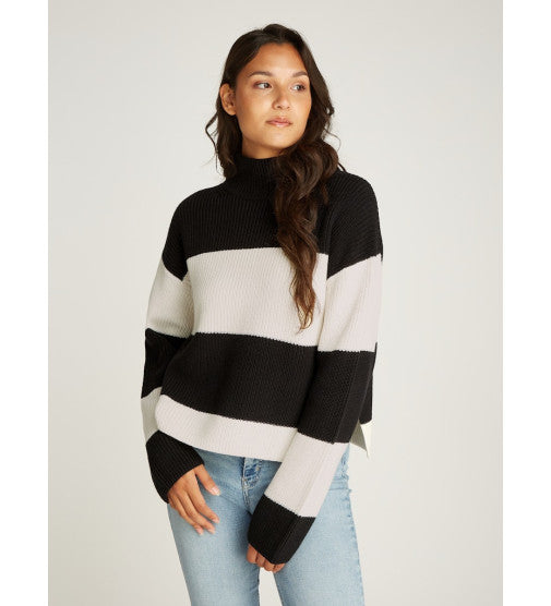 Chunky Loose High Neck Sweater Ivory / Ck Black Stripe / S