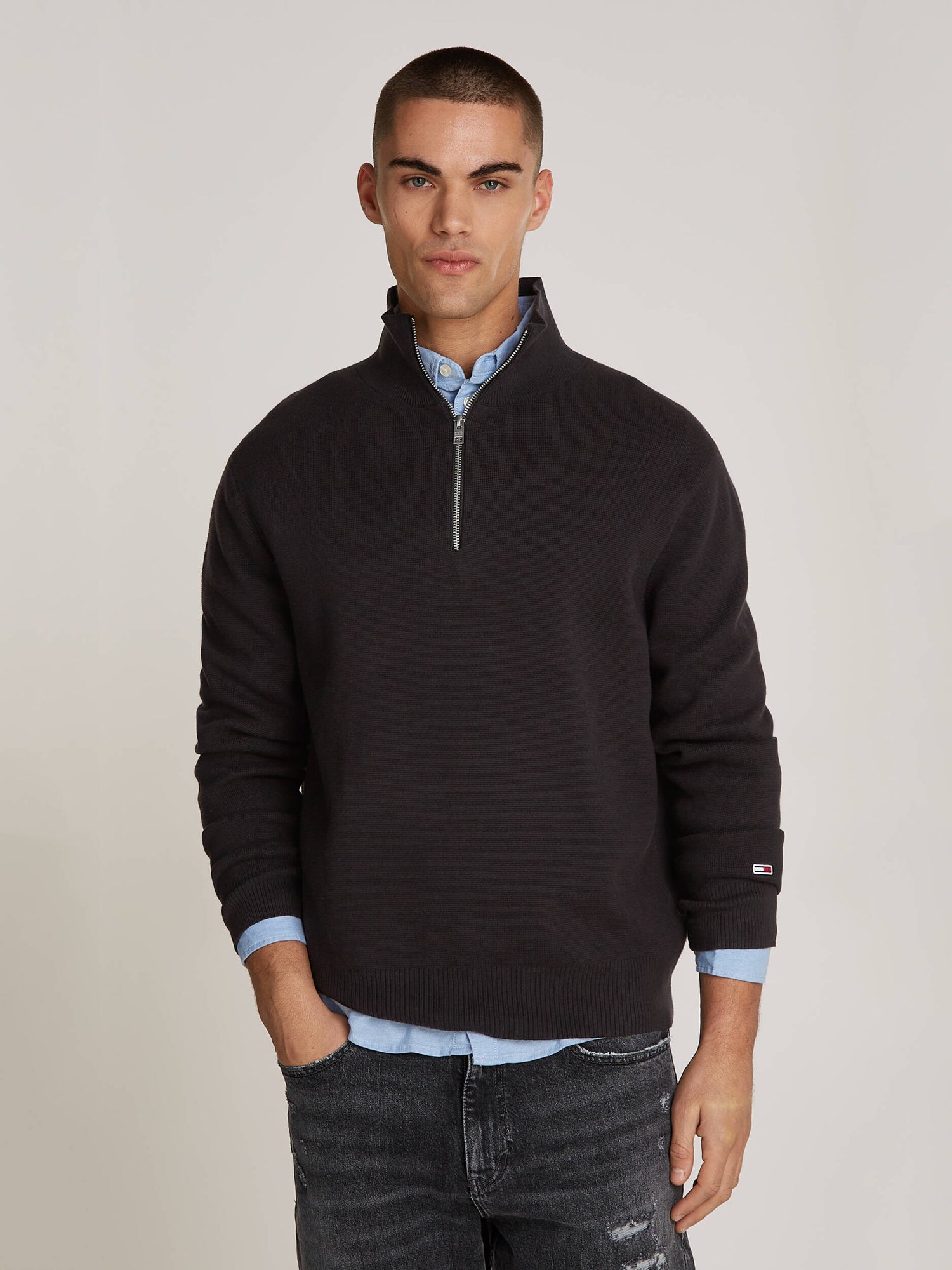 Tjm Reg Half Zip Sweater Black / S