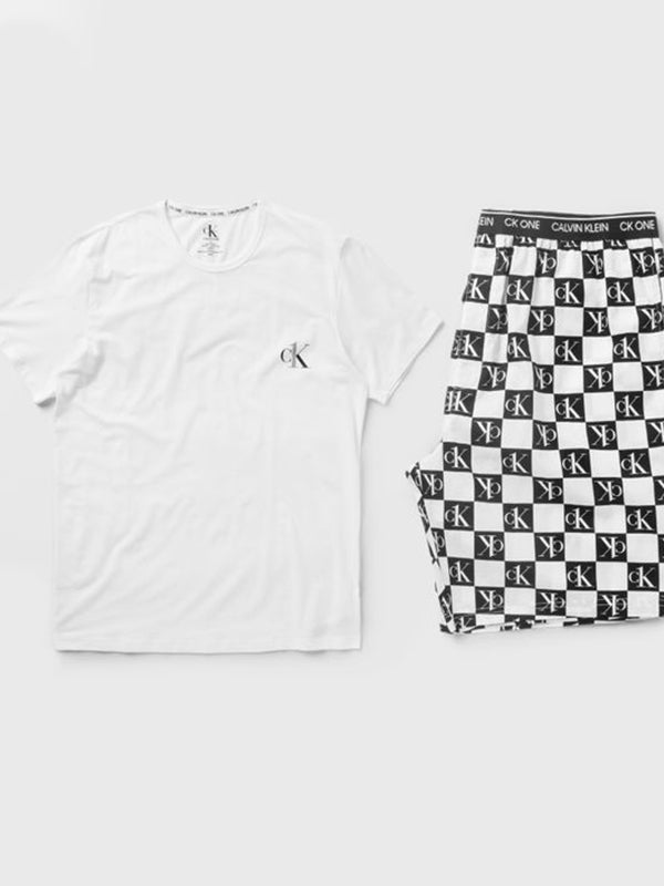 S/S Short Set WHITE TOP/ CK1 CHECK LOGO BOTTOM / L