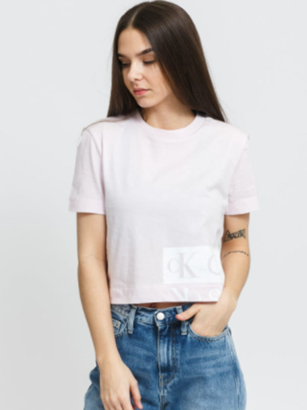 Mirrored Logo Boxy T Pearly Pink / Bright White / L