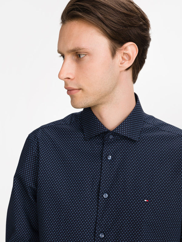 Dot Print Slim Shirt Navy/ Blue / R40