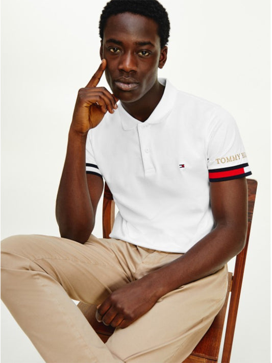 Flag Cuff Slim Polo White / L