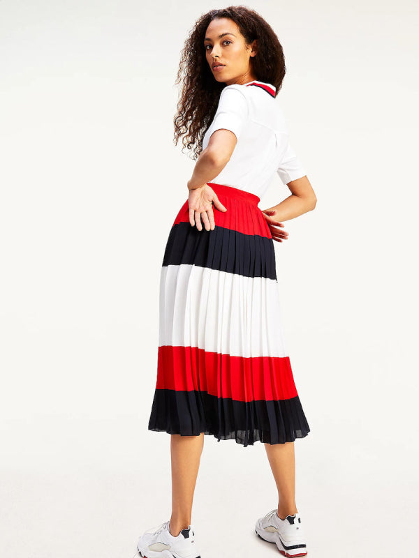 Crepe Pleated Midi S Rwb Colorblock / 42