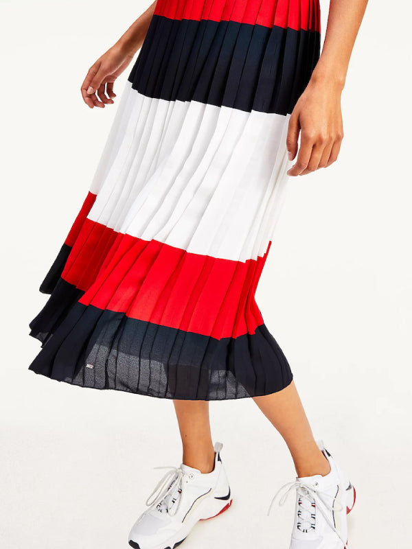 Crepe Pleated Midi S Rwb Colorblock / 42