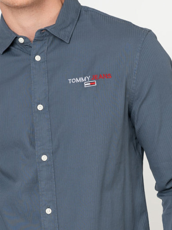 Tjm Textured Stripe Logo Shirt Vintage Denim / L