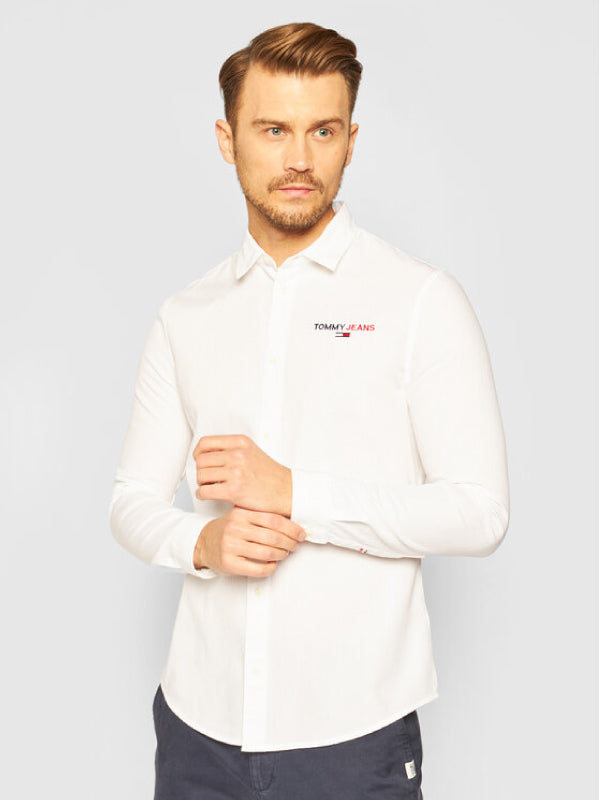 Tjm Textured Stripe Logo Shirt White / L