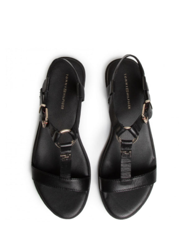 Feminine Leather Flat Sandal Black / 36