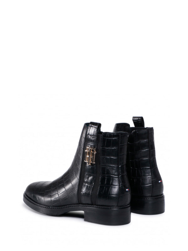 Croco Look Dressy Flat Boot Black / 41