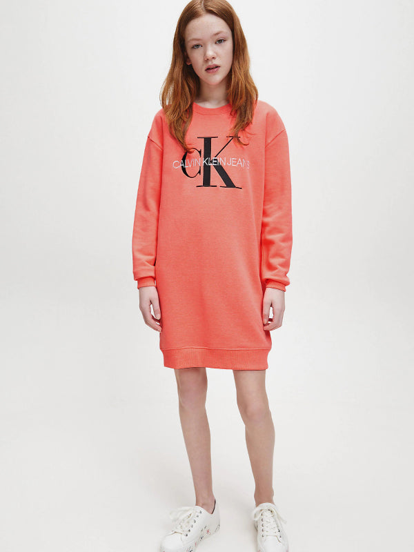 Neon Monogram Sweatshirt Dress Fiery Coral / 10