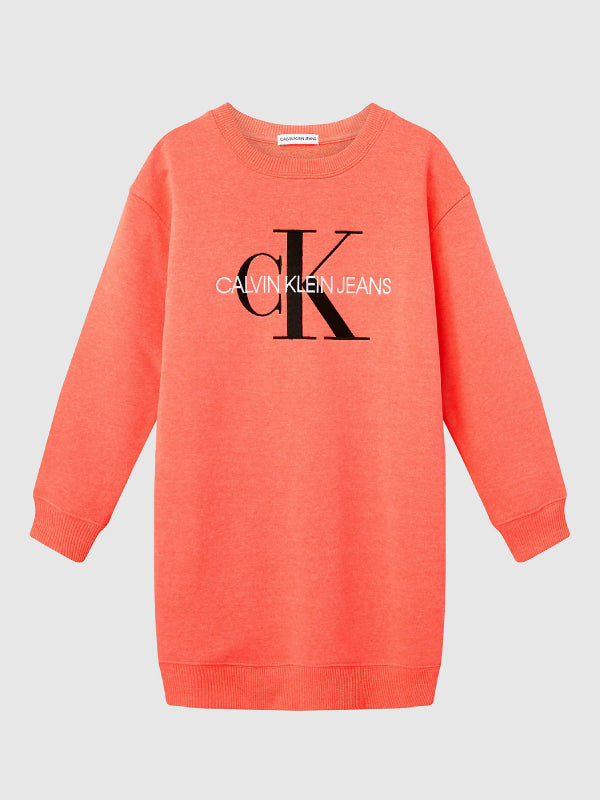 Neon Monogram Sweatshirt Dress Fiery Coral / 10