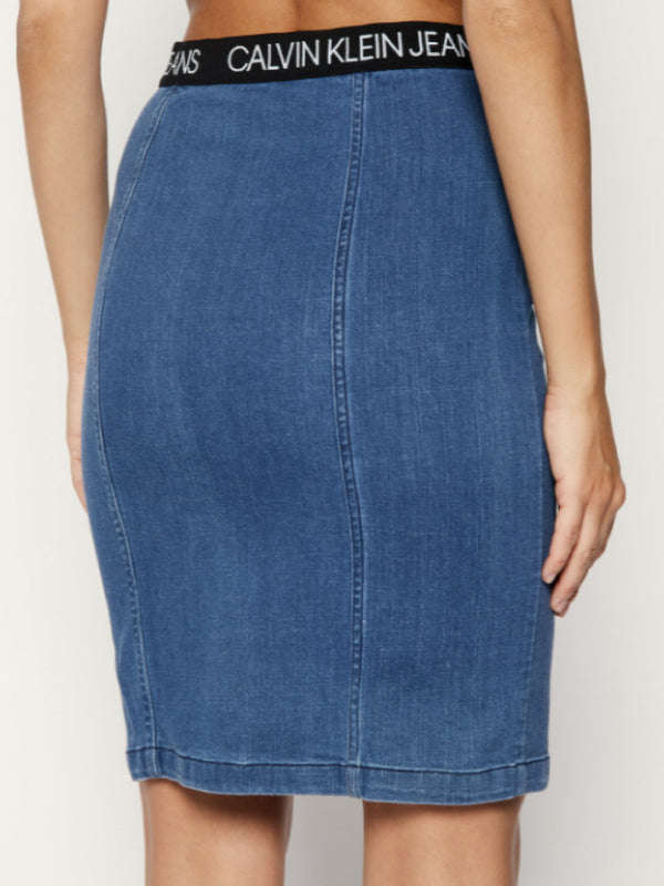 Stretch Indigo Tencel Skirt Mid Indigo / L